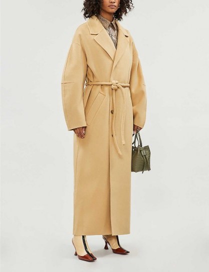 NANUSHKA Loane belted single-breasted wool-blend coat in cashew ~ belted longline winter coats - flipped