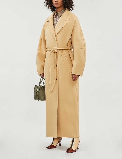 NANUSHKA Loane belted single-breasted wool-blend coat in cashew ~ belted longline winter coats