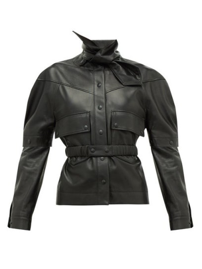 SYMONDS PEARMAIN Neck-tie detachable-sleeve leather jacket in black – luxe fitted jackets