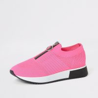 River Island Neon pink zip front knitted runner trainers | girly sneaker