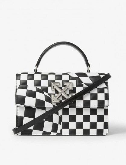 OFF-WHITE C/O VIRGIL ABLOH Jitney black and white 1.4 check leather crossbody bag - flipped