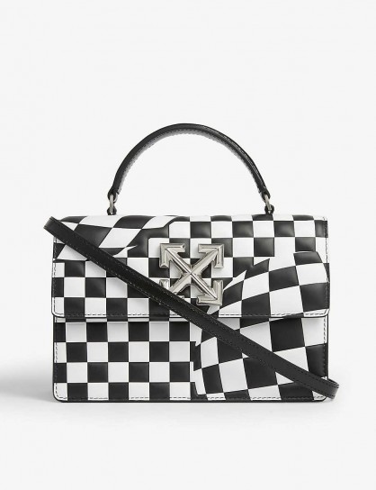 OFF-WHITE C/O VIRGIL ABLOH Jitney black and white 1.4 check leather crossbody bag