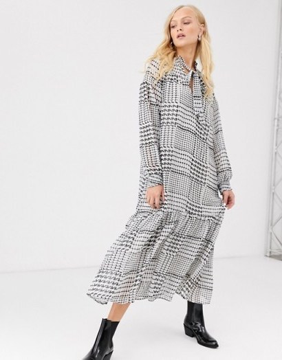 Only check smock maxi dress with tie neck detail - flipped