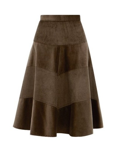 SYMONDS PEARMAIN Panelled brown cotton-corduroy skirt – chic A-line skirts - flipped