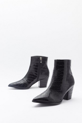 NASTY GAL Pop Croc and Drop Faux Leather Block Heel Boots in Black - flipped
