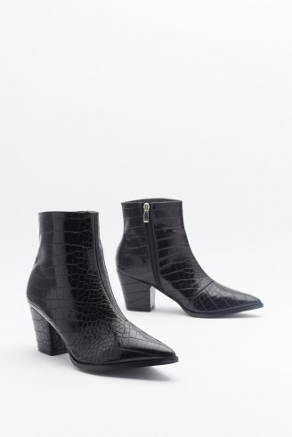 NASTY GAL Pop Croc and Drop Faux Leather Block Heel Boots in Black