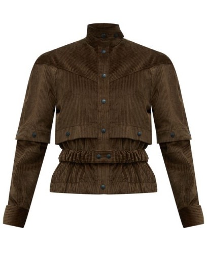 SYMONDS PEARMAIN Press-stud sleeve cotton-corduroy jacket in brown – high neck jackets