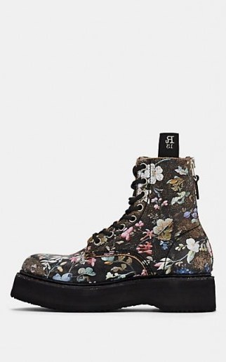 R13 Single Stacked Floral Distressed Leather Ankle Boots - flipped