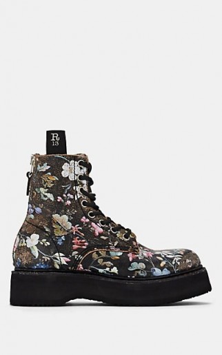R13 Single Stacked Floral Distressed Leather Ankle Boots