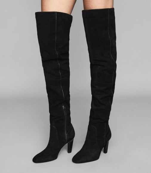 REISS RAQUEL SUEDE OVER THE KNEE BOOTS BLACK ~ stylish winter footwear