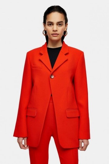 TOPSHOP Boutique Red Wool High Break Blazer – bright contemporary jacket - flipped