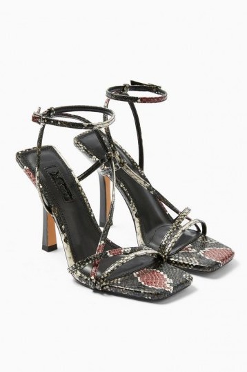 TOPSHOP RITZ Snake Strap High Heels / strappy square toe sandals - flipped