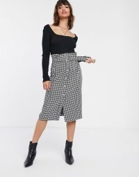 River Island button front midi skirt in dogtooth in black and white