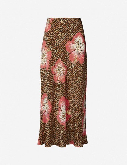 RIXO Kelly silk slip skirt in Hawaii giraffe ~ animal and floral prints - flipped