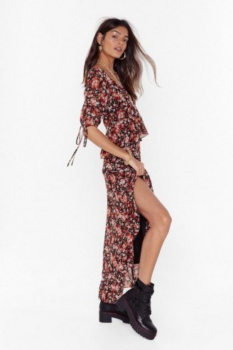 NASTY GAL Rooting for You Floral Sweetheart Maxi Dress in Black - flipped
