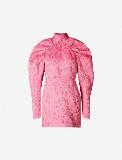 ROTATE BIRGER CHRISTENSEN Puffed-sleeve jacquard mini dress in Pink Carnation - flipped