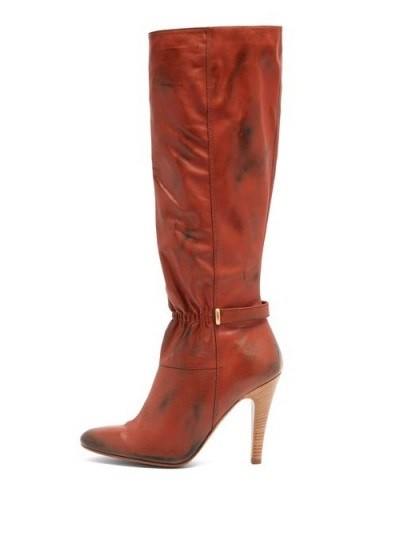 MARC JACOBS Ruched-front distressed-leather boots in brown - flipped