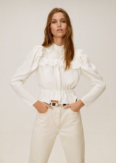 Mango Ruffled cotton blouse in off white REF. 51005038-NORIT-LM - flipped