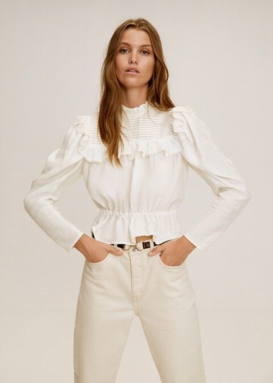 Mango Ruffled cotton blouse in off white REF. 51005038-NORIT-LM