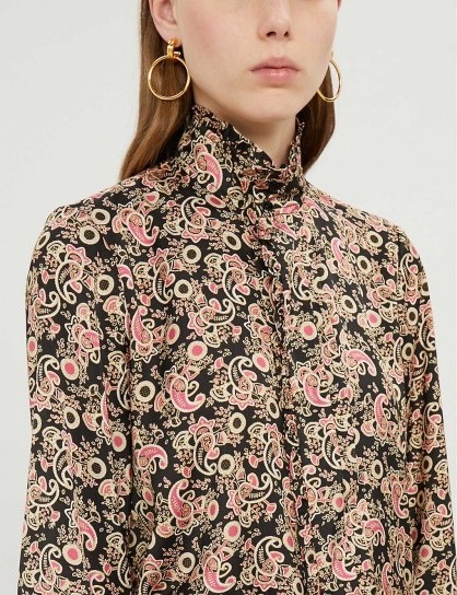 SANDRO Paisley-print satin-twill shirt in black / luxe high neck shirts - flipped