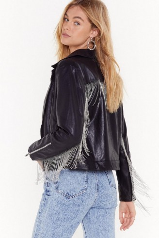 NASTY GAL Save Rock and Roll Faux Leather Fringe Jacket in Black