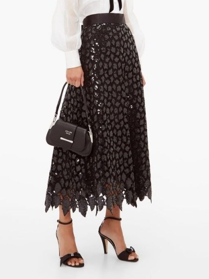 MARC JACOBS Sequinned guipure-lace midi skirt in black - flipped