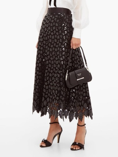 MARC JACOBS Sequinned guipure-lace midi skirt in black