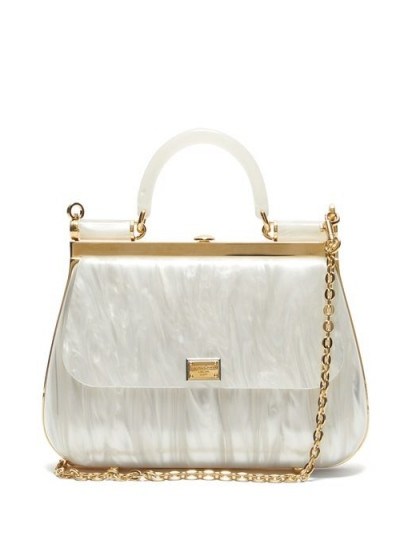 DOLCE & GABBANA Sicily white pearlescent-acrylic bag | luxe handbag - flipped