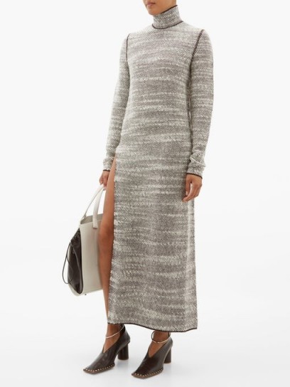 JIL SANDER Slit-skirt woven-wool dress | thigh high split knitted maxi