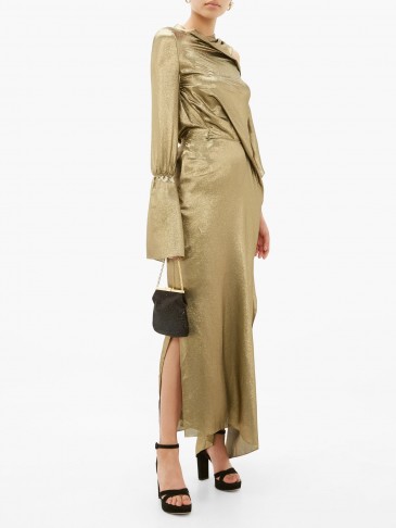 ROLAND MOURET Solera asymmetric silk-blend lamé gown in gold ~ luxe event wear