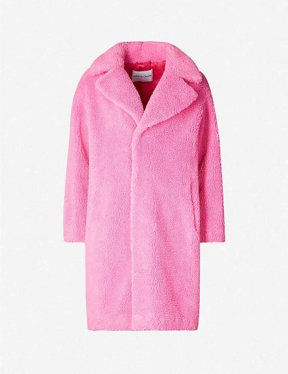 STAND Camille teddy coat in bubble gum – bright-pink winter coats - flipped