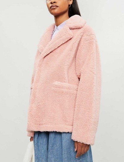 STAND Marina faux-fur teddy jacket in light-pink / textured luxe style jackets - flipped
