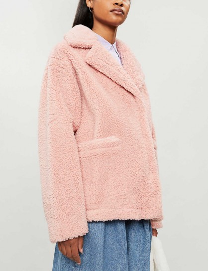 STAND Marina faux-fur teddy jacket in light-pink / textured luxe style jackets