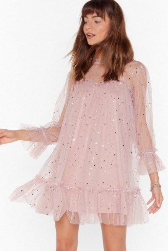 NASTY GAL Star and Wide Mesh Mini Dress in Pink / sparkling party dresses - flipped