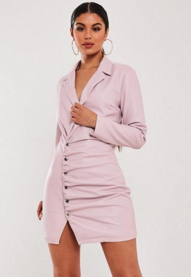 stassie x missguided lilac faux leather blazer dress ~ ruched dresses - flipped