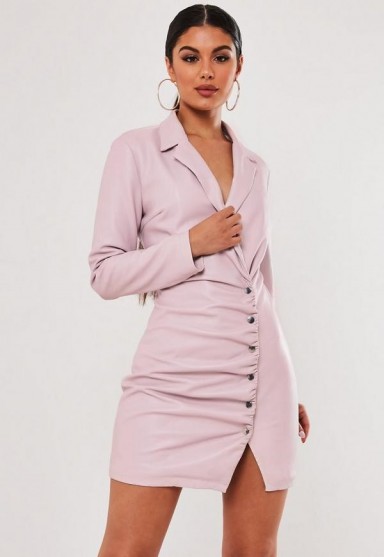 stassie x missguided lilac faux leather blazer dress ~ ruched dresses