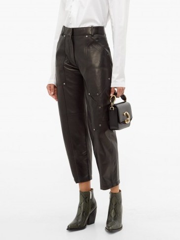 CHLOÉ Studded cropped black leather trousers - flipped