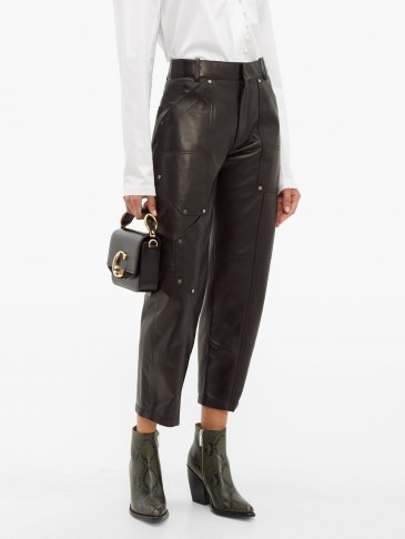CHLOÉ Studded cropped black leather trousers