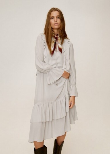 Mango Trapeze ruffled dress in grey REF. 57005653-KEIRA-LM | ruffle trimmed dresses - flipped