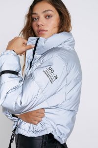 UO Shelly Silver Reflective Puffer Jacket | cropped jackets