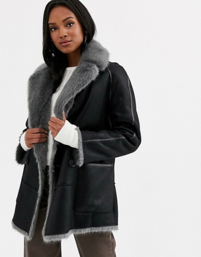 Urbancode reversible faux fur coat in black / grey | luxe winter coats