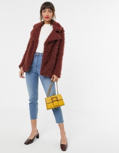 Vero Moda faux shaggy fur jacket in brown / autumn jackets - flipped