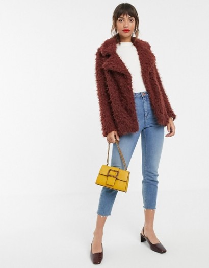 Vero Moda faux shaggy fur jacket in brown / autumn jackets