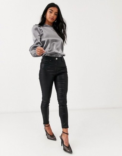 Vero Moda Petite volume sleeve blouse in silver / puffed sleeved blouses - flipped