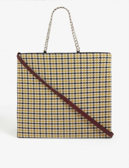 VICTORIA BECKHAM Tweed and leather tote in mustard-black/bordeaux