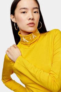 Calvin Klein Yellow Logo Roll Neck Top
