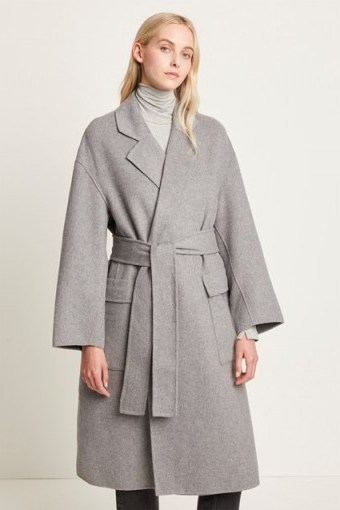 French Connection AGATIMA WOOL BELTED COAT Grey Mel ~ wrap style winter coats - flipped