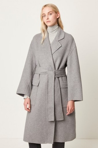 French Connection AGATIMA WOOL BELTED COAT Grey Mel ~ wrap style winter coats