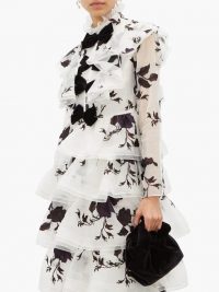 ERDEM Alcina tiered floral-embroidery silk-organza dress in white ~ feminine party dresses ~ designer occasion wear
