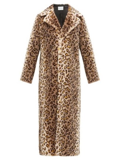 STAND STUDIO Alena brown leopard print faux-fur coat / glamorous longline winter coats - flipped